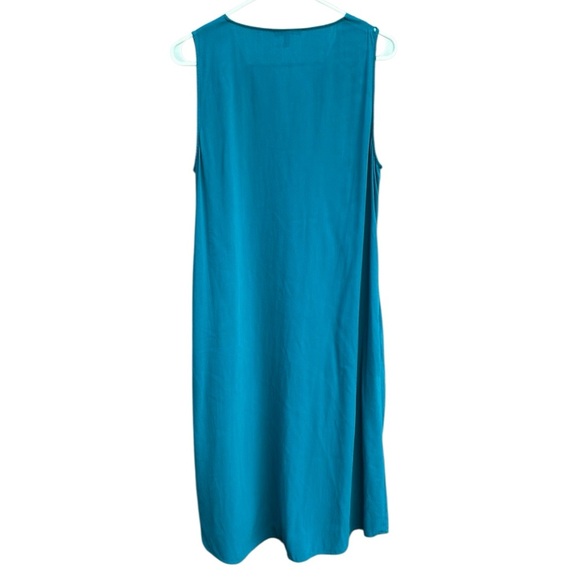 Eileen Fisher Silk Georgette Sleeveless A Line Dress Turquoise Size Small - Picture 6 of 7